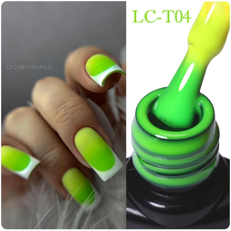Желто-Зеленый Термогелевый лак для ногтей LILYCUTE, 3 слоя, изменяющий цвет, Полупостоянный Гель-лак для ногтей, смываемый при температуре - 0