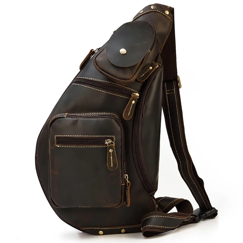 Многофункциональная сумка из натуральной кожи в стиле Ретро для мужчин, водонепроницаемая сумка через плечо, дорожная сумка-мессенджер, Нагрудная сумка для мужчин - 0