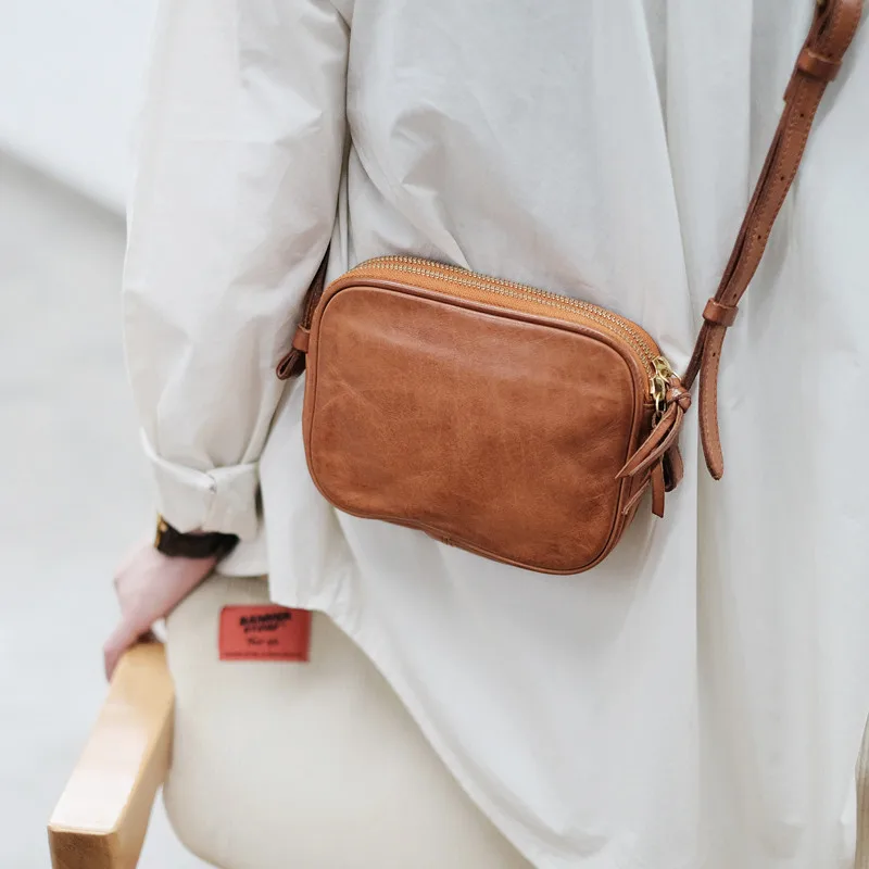 Простая повседневная Высококачественная женская мини-сумка из натуральной кожи коричневого цвета, Модная Дизайнерская летняя сумка-мессенджер, хит продаж - 0