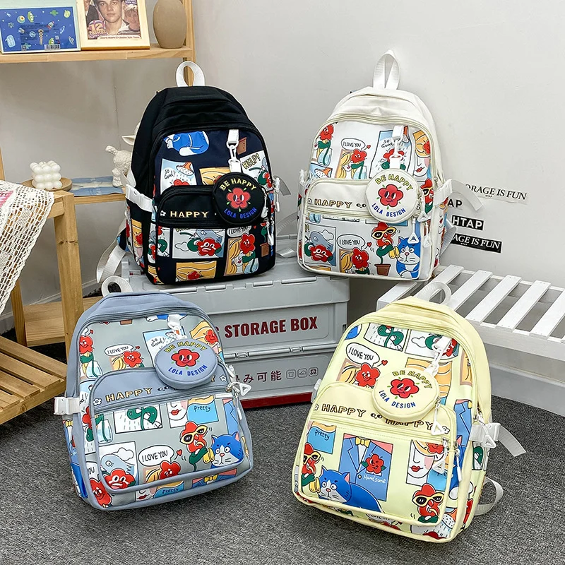 Школьная сумка для подростков для девочек и мальчиков, рюкзак с граффити для студентов колледжа, Женский нейлоновый школьный рюкзак для кампуса, японский мультфильм - 0