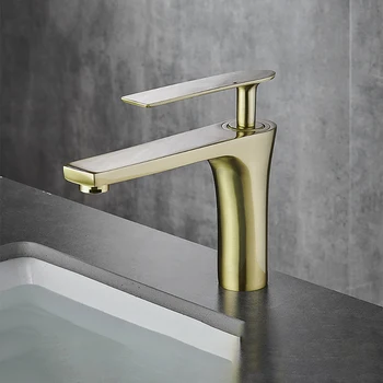 Кран Tianview латунный умывальник для ванной комнаты, легкий роскошный простой золотой кран для горячей и холодной воды, матовый золотой кран для бассейна