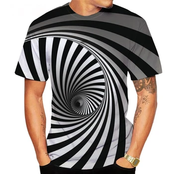 Новая мужская летняя трендовая футболка с 3D принтом Геометрического Головокружения, футболки с коротким рукавом, Большие размеры XXS-6XL