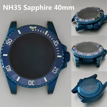 Корпус часов из нержавеющей Стали Синего цвета с гальваническим покрытием 40 мм, Корпус часов с плоским сапфировым стеклом /увеличительным зеркалом, подходит для механизма NH35 NH36