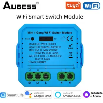 Модуль Tuya WiFi Smart Switch Mini DIY Light Breaker Работает с Alexa Google Home Требуется нейтральный провод Alice Умный дом