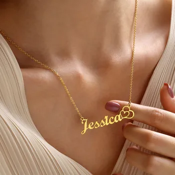 Vnox, Именные ожерелья на заказ для женщин, подвеска в виде сердца с табличкой, элегантный персонализированный подарок на годовщину для нее