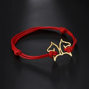 Cazador Животное Лошадь, Красный, черный Браслет из веревочного шнура для женщин, подарок мужчинам на день рождения, Регулируемый браслет-оберег из нержавеющей Стали, ювелирные изделия