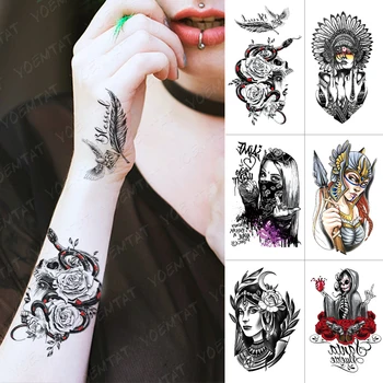Водонепроницаемая временная татуировка, наклейка, Змея, Роза, Череп, флэш-татуировки, Племя, Крутая девушка, Боди-арт, Рука, Перенос воды, Поддельная татуировка Для женщин