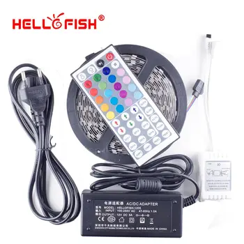 Hello Fish 5 М 5050 300 SMD RGB Гибкая светодиодная лента и 44 Клавиши ИК-Пульта Дистанционного Управления + 12 В 5A 60 Вт Комплект Адаптеров Питания