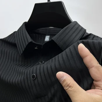 Летняя Новая Мужская Рубашка Поло из Ледяного Шелка с короткими рукавами 2023, Дышащая Деловая Модная футболка, Мужская Брендовая одежда 4XL