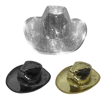 2023 Новая Сверкающая Ковбойская шляпа с зеркальным блеском Wild для Девичника, Диско-блестящая Ковбойская шляпа Disco Hat для Актера, Актрисы