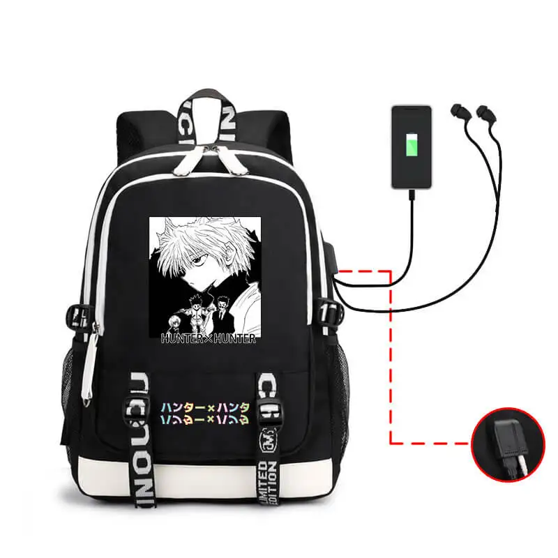 Рюкзак Hunter X Hunter с USB-портом для зарядки, сумка для книг в стиле Аниме Харадзюку для Косплея, подарок для мальчиков и девочек, школьная сумка Mochila - 1
