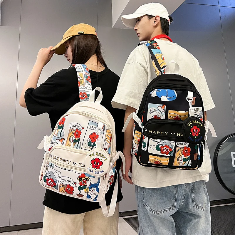 Школьная сумка для подростков для девочек и мальчиков, рюкзак с граффити для студентов колледжа, Женский нейлоновый школьный рюкзак для кампуса, японский мультфильм - 1