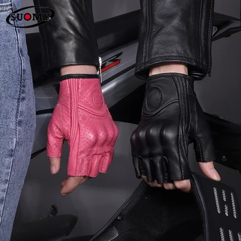Вместительные Летние винтажные мотоциклетные перчатки из натуральной кожи, мужские Женские Дышащие перчатки для мотокросса