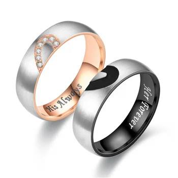 Кольцо в виде сердца для женщин и мужчин из розового золота/черного цвета из нержавеющей стали, обручальные кольца для влюбленных, обещающий ювелирный подарок