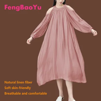 Fengbaoyu Льняное Летнее Женское платье с длинными рукавами, Солнцезащитное Тонкое Белое Мягкое Элегантное Длинное Платье Для Полных Девушек, Большой Размер, Пляжный Отдых
