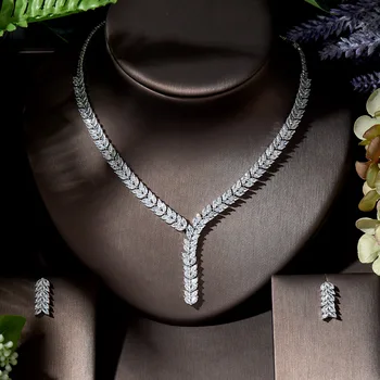 Модные серьги и ожерелье с красивым рисунком листьев, комплект ювелирных изделий с кубическим цирконием, африканские украшения для новобрачных, Нигерийская свадьба N-1387