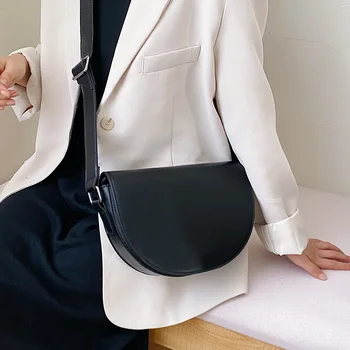 Ретро Однотонная седельная сумка, высококачественные кожаные сумки через плечо для женщин, Новая простая женская сумка через плечо, дизайнерские сумки