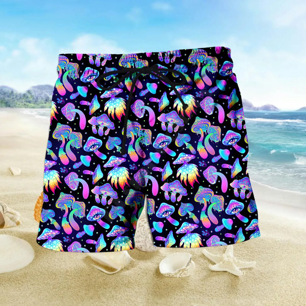 Пара подходящих Психоделических грибных шорт 3D шорты женские для мужчин Шорты с эластичной талией Летняя пара пляжных шорт NSDK03 - 2