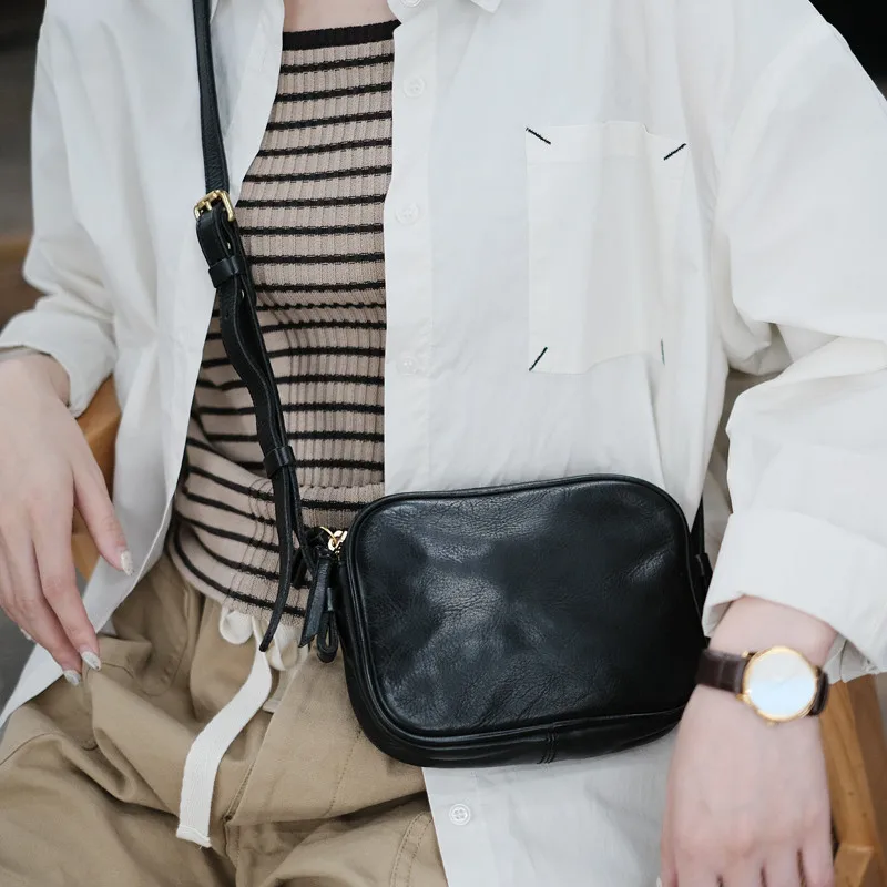 Простая повседневная Высококачественная женская мини-сумка из натуральной кожи коричневого цвета, Модная Дизайнерская летняя сумка-мессенджер, хит продаж - 2