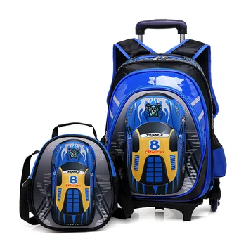 Школьные сумки с 3D мультяшным автомобилем, детские рюкзаки на колесиках, школьные тележки, рюкзак на колесиках, детские школьные рюкзаки для мальчиков, школьные сумки
