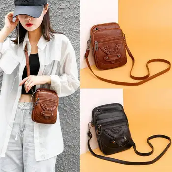 Винтажная Женская умная мобильная сумка через плечо из мягкой искусственной кожи с отверстием для наушников, дизайнерский кошелек для телефона, сумочка для леди