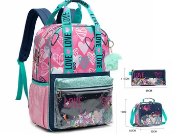 Школьные рюкзаки для девочек с Коробкой для Ланча, Сумка для ручек, Школьный рюкзак, Школьная сумка 3 в 1, Набор для книг для начальной школы, сумка для девочек