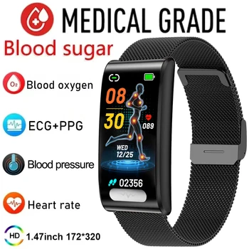 2023 Новый Измеритель уровня глюкозы в крови, Умные Часы для Здоровья, Мужские ЭКГ + Измерение артериального давления, IP68 Водонепроницаемые Спортивные Женские Умные часы
