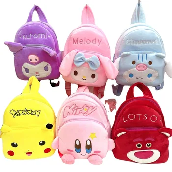 Подлинный плюшевый кукольный рюкзак Sanrio Hello Kitty Melody Pikachu с милым Рисунком из Мультфильма 28x18x9 см, детская школьная сумка, подарки на День рождения
