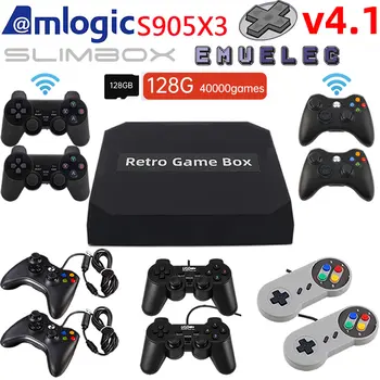 Ретро Игровая консоль ТВ Видеоигры Двойная система EmuELEC 4.1 S905X3 Подключи и играй 128 Г Встроенные 50 Эмуляторов для PSP/PS1/DC/N64