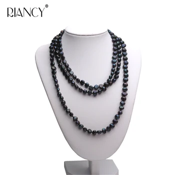 Модное новое длинное ожерелье из натурального пресноводного черного жемчуга в стиле барокко 8-9 мм, многослойное ожерелье из натурального белого жемчуга для женщин