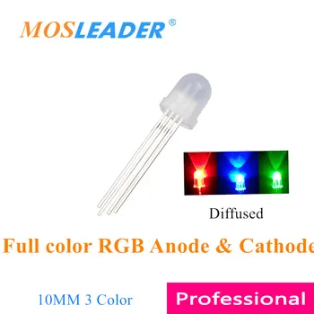 Mosleader 1000ШТ 10 ММ LED 4P RGB Рассеянный F10 Длинные контакты Красный Зеленый Синий Светодиоды Общий Анод Катод Трехцветный 3 цвета Полноцветный