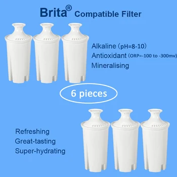6 шт. новый щелочной фильтрующий картридж Brita, сменный минеральный ионизирующий фильтрующий картридж, совместимый с BRITA CLASSIC PITCHER
