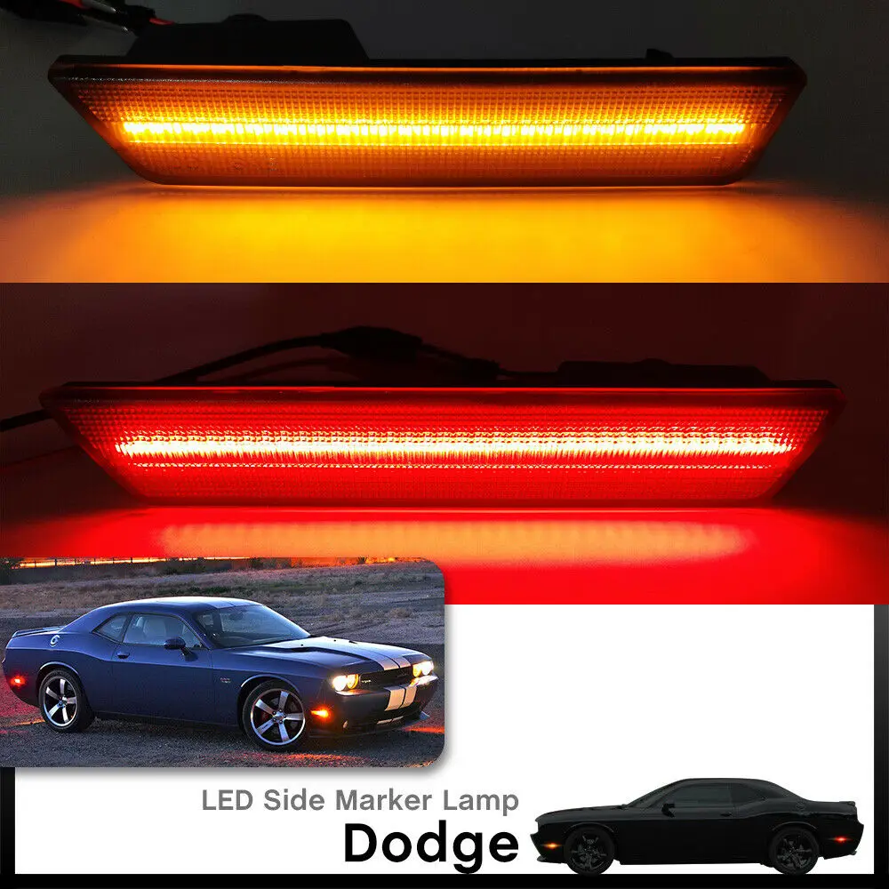 4 шт., янтарные светодиодные боковые габаритные огни с дымчатыми линзами в европейском стиле для 08-14 Dodge Challenger, передние янтарные задние красные автомобильные аксессуары - 3