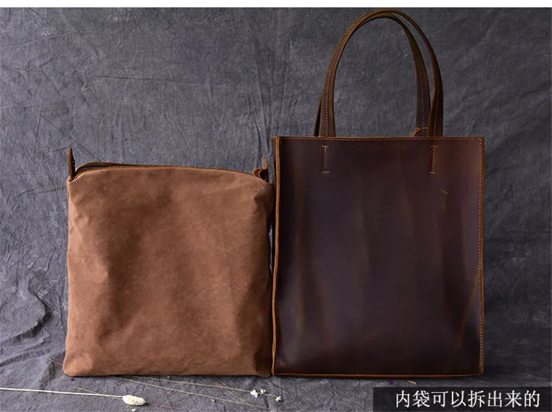 PNDME, простая винтажная мужская сумка-тоут из натуральной кожи, модная повседневная сумка для покупок из воловьей кожи, рабочие сумки, коричневая сумка-тоут - 3