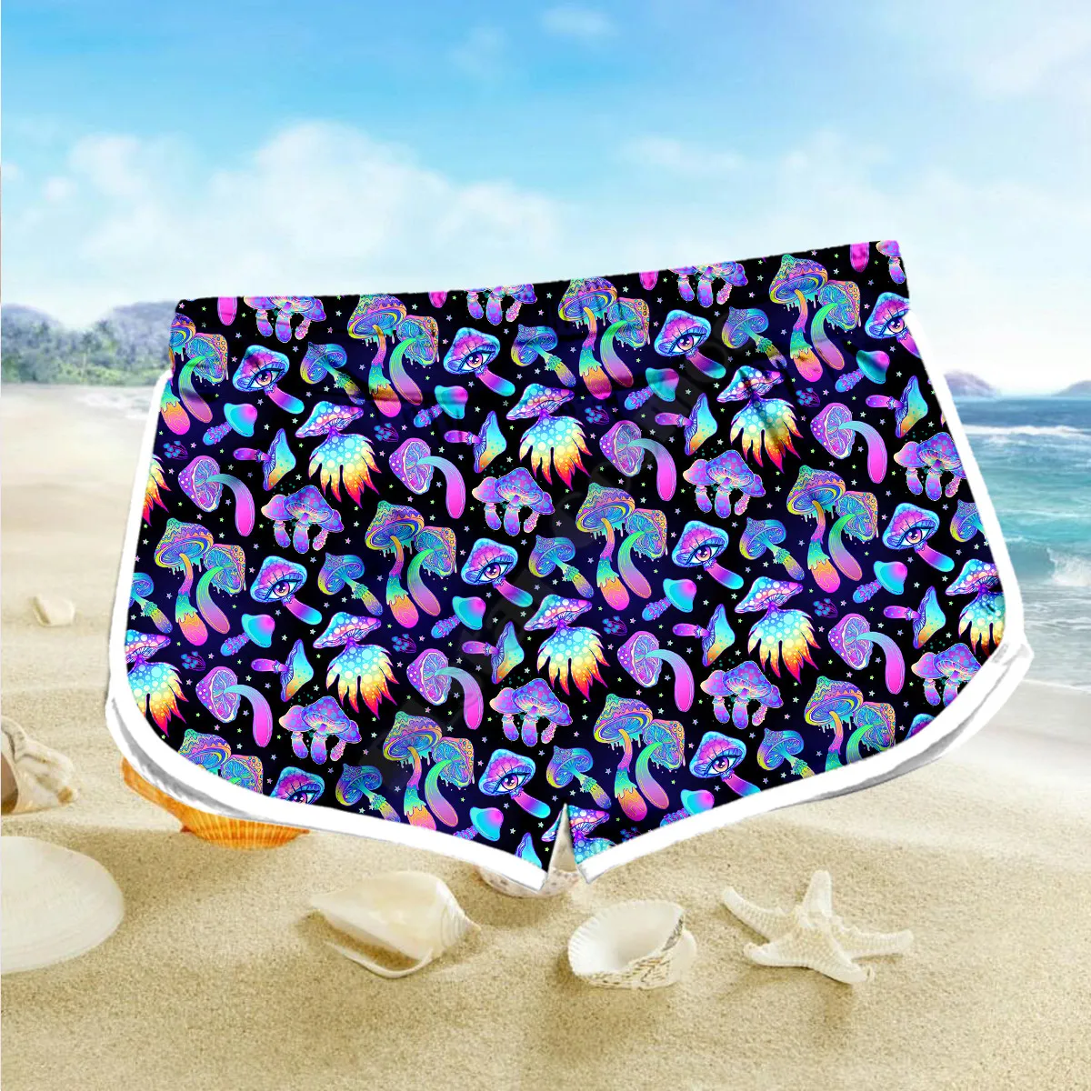 Пара подходящих Психоделических грибных шорт 3D шорты женские для мужчин Шорты с эластичной талией Летняя пара пляжных шорт NSDK03 - 3