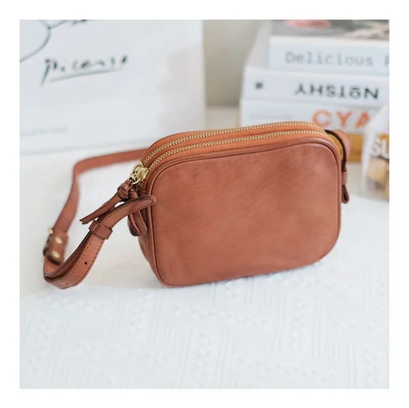 Простая повседневная Высококачественная женская мини-сумка из натуральной кожи коричневого цвета, Модная Дизайнерская летняя сумка-мессенджер, хит продаж - 3