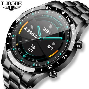 Новые умные часы LIGE 2020, мужские спортивные смарт-часы для фитнеса с полным сенсорным экраном, для мониторинга сердечного ритма и артериального давления, умные часы для мужчин