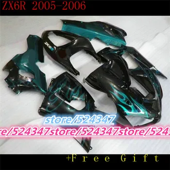 Рынок горячих продаж производителей ZX6R 05 06 ZX6R, 636, 2005, 2006 гладкие чернила черный мотоциклетный обтекатель светло-голубого пламени