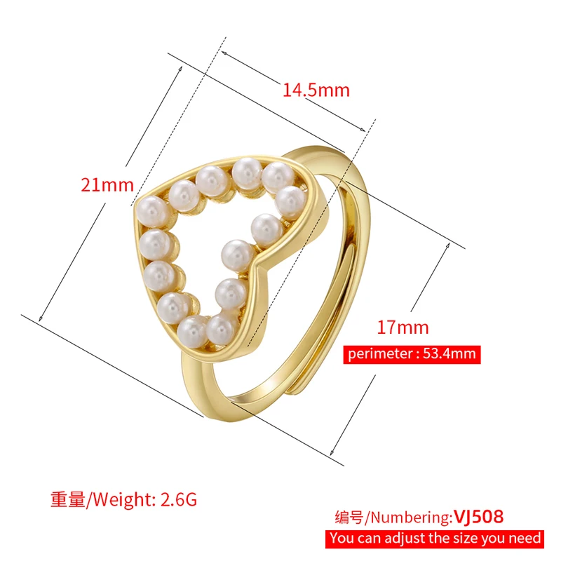 ZHUKOU 7 стилей, женские кольца с сердечками, милый Медведь, черепаха, открывающие кольца, модные кольца для девочек золотого цвета с жемчугом, ювелирные изделия оптом VJ509 - 4