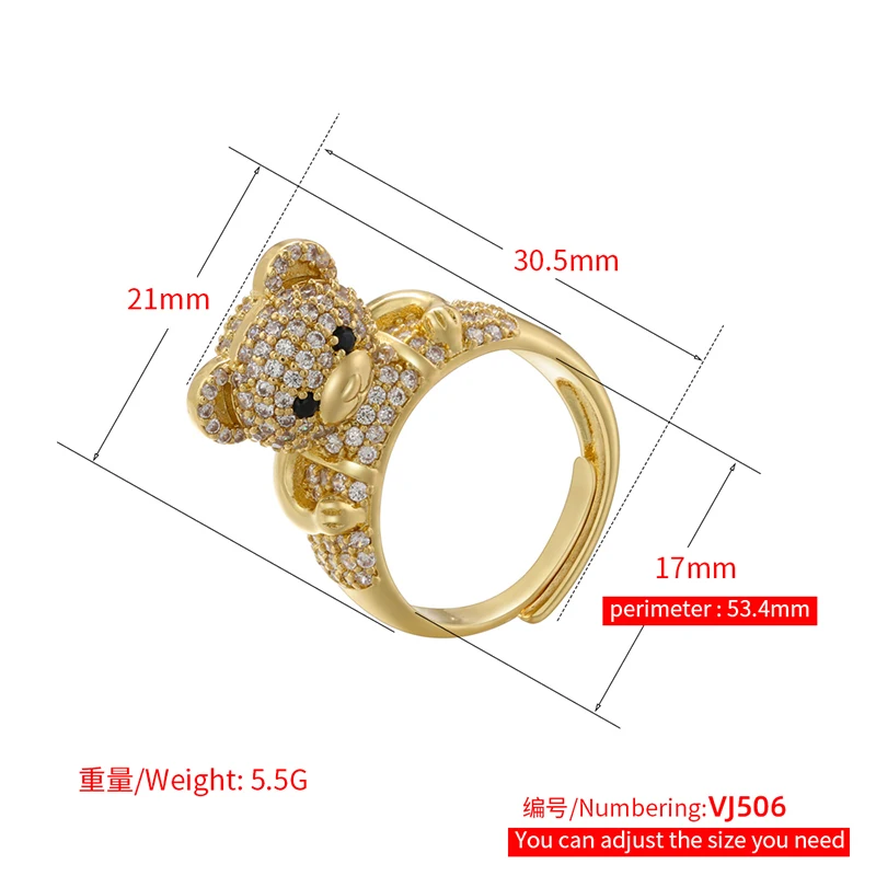 ZHUKOU 7 стилей, женские кольца с сердечками, милый Медведь, черепаха, открывающие кольца, модные кольца для девочек золотого цвета с жемчугом, ювелирные изделия оптом VJ509 - 5