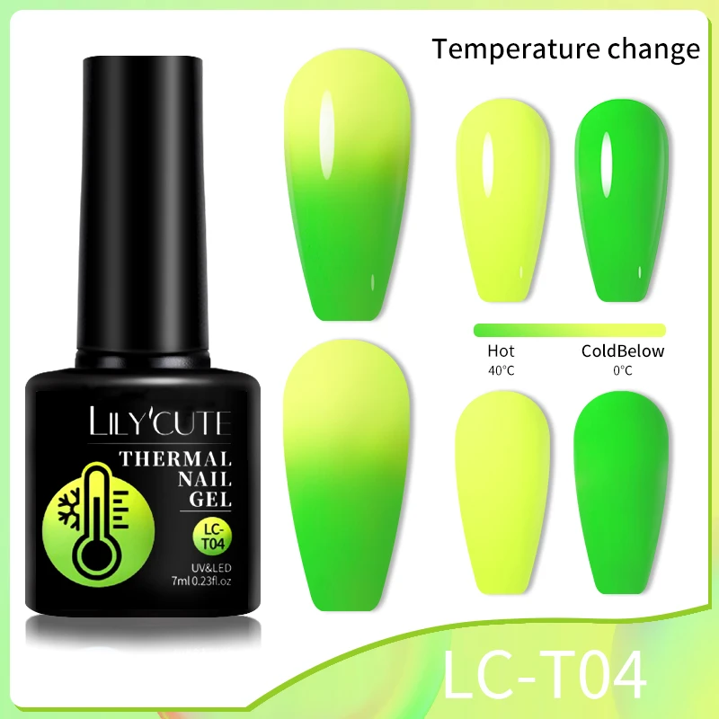 Желто-Зеленый Термогелевый лак для ногтей LILYCUTE, 3 слоя, изменяющий цвет, Полупостоянный Гель-лак для ногтей, смываемый при температуре - 5