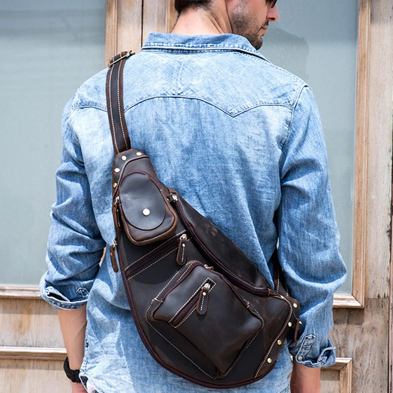 Многофункциональная сумка из натуральной кожи в стиле Ретро для мужчин, водонепроницаемая сумка через плечо, дорожная сумка-мессенджер, Нагрудная сумка для мужчин - 5