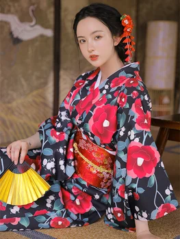 Женское летнее платье в Японском стиле, Японское традиционное кимоно с цветочным принтом, официальный костюм для Косплея Юката, одежда для фотосъемки