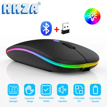 Беспроводная мышь HKZA Bluetooth с USB-перезаряжаемой RGB-мышью для компьютера, ноутбука, ПК, Macbook, игровой мыши, геймера, 2,4 ГГц, 1600 точек на дюйм