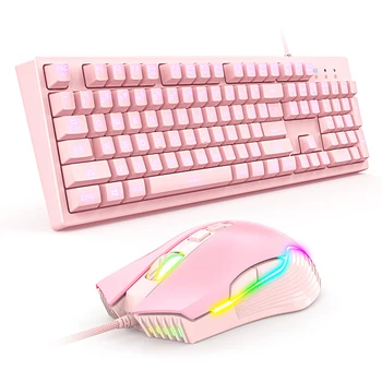 ONIKUMA G25, Милый Стиль, Проводная Розовая, Эргономичный Дизайн, игровая клавиатура, мышь, Набор для ПК, ноутбука, планшета