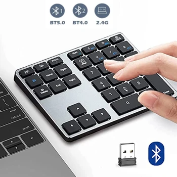 Беспроводная цифровая клавиатура Bluetooth, перезаряжаемая Цифровая клавиатура для Mac Windows, 35 клавиш, Алюминиевая цифровая клавиатура для бухгалтеров
